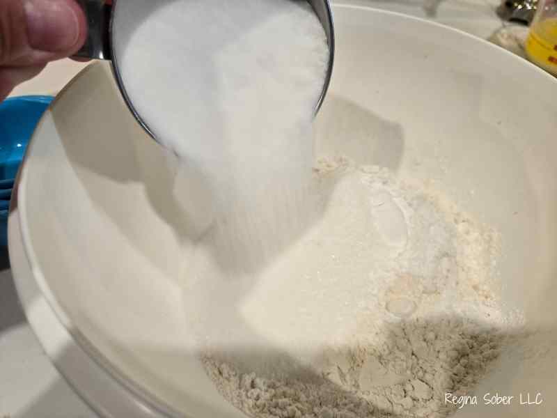 flour sugar in a bowl for muffins