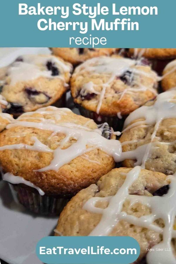 Soft, fluffy cherry muffins with bright lemon flavor and a sweet glaze. Perfect for breakfast or snacks!