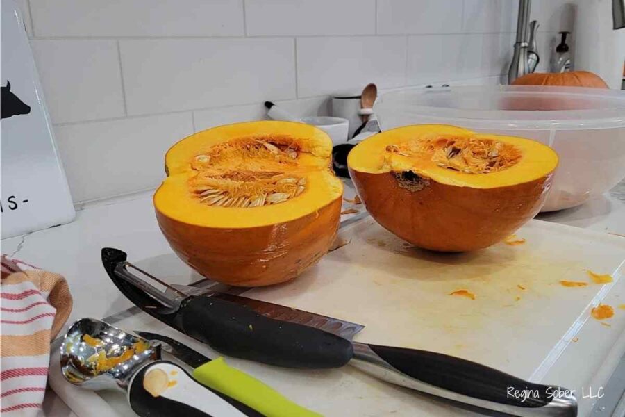 pie pumpkin cut in half