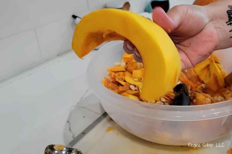 removing rind with vegetable peeler
