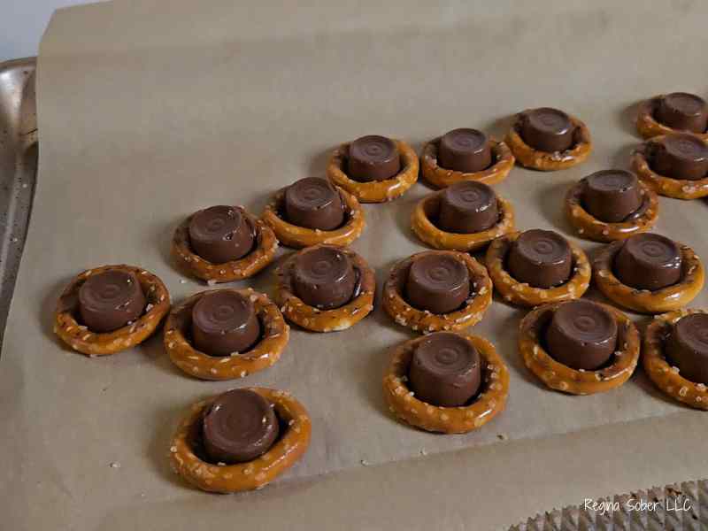 warmed rolos on baking sheet