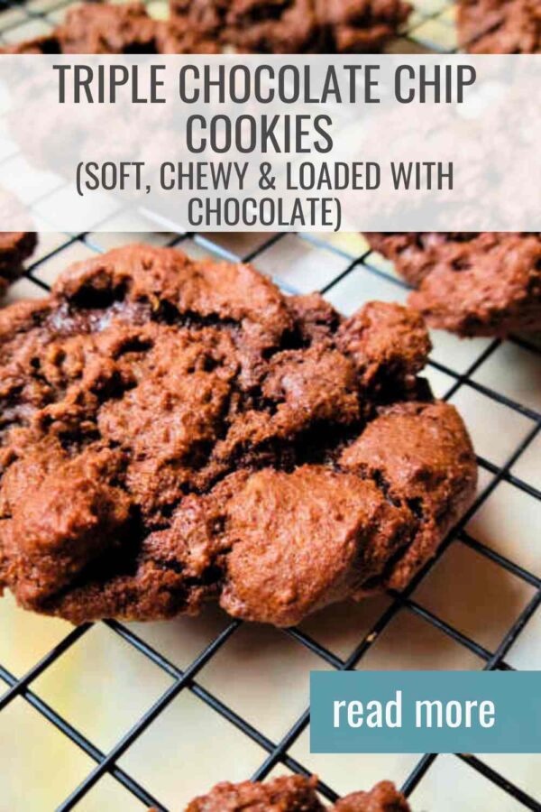 These triple chocolate chip cookies are packed with milk, dark, and semi-sweet chocolate chips for the ultimate chocolate lover’s treat. Soft centers, chewy edges, and easy to make at home with simple ingredients.