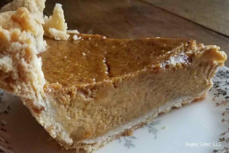 perfect slice of pumpkin pie on grandma's plates