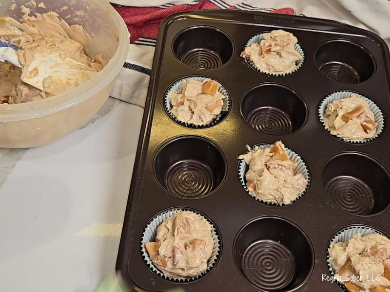 filled cupcake liners and muffin tin