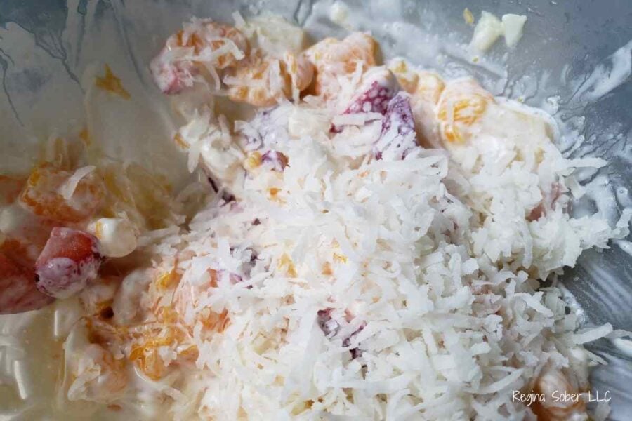 mix the coconut into the fruit salad