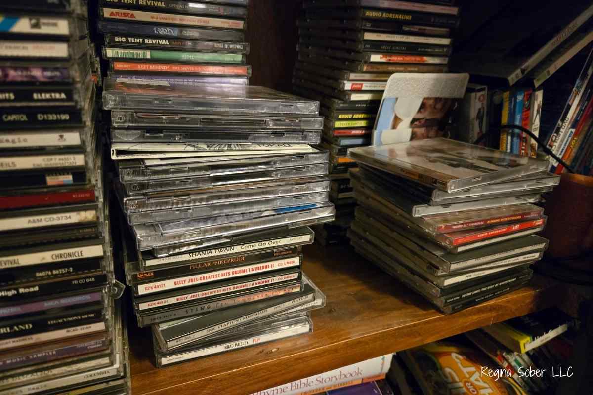 old cds sitting in cabinet