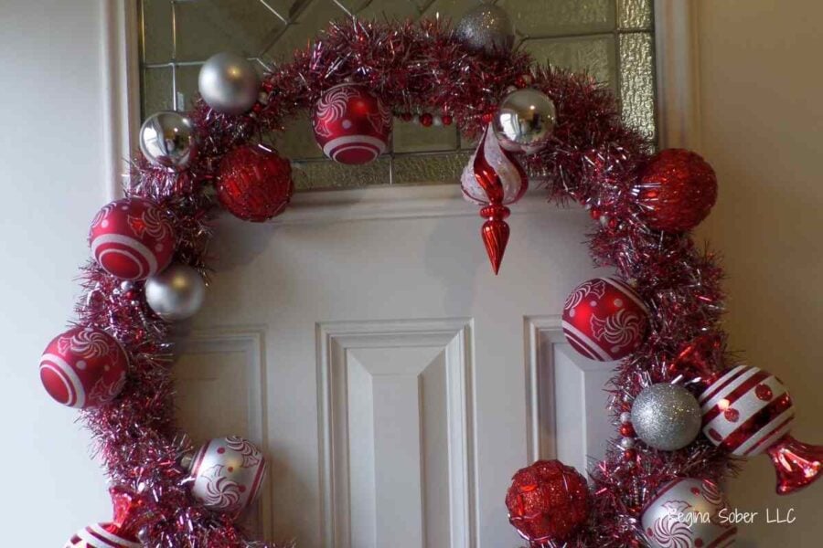 hanging diy christmas wreath on door