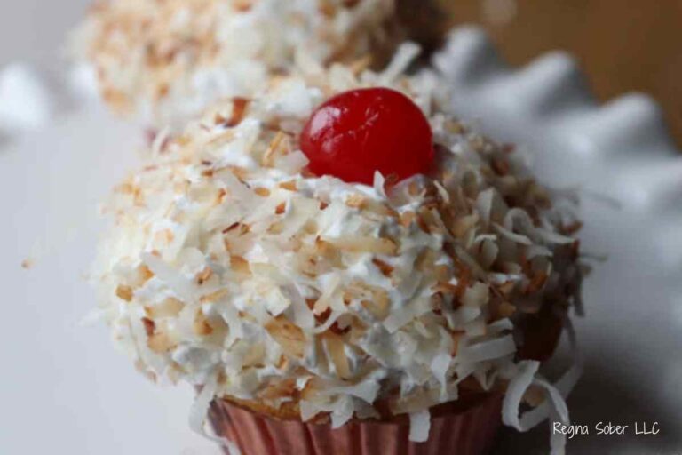 toasted coconut topped cupcake with bananas