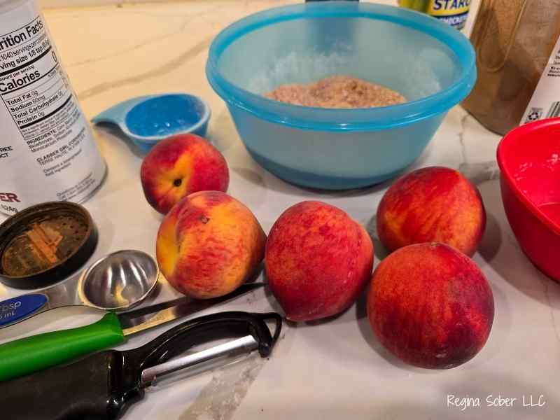 fresh ripe peaches are needed for this recipe. Don't worry if they are hard to peel, no one sees the peaches under the cobbler.