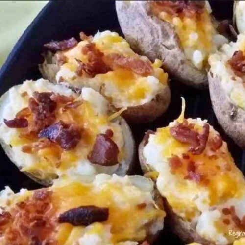 twiced baked potato skins with cheese and bacon