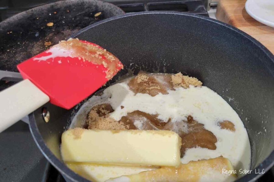 butter, brown sugar and heavy cream in pot