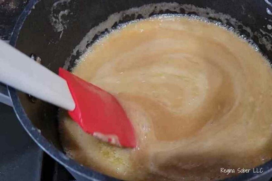 melted butter and sugar with heavy cream