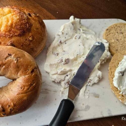 charcuterie board with honey walnut cream cheese