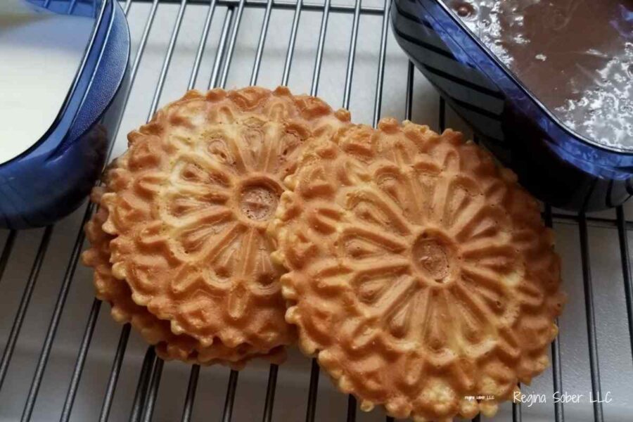 melting chocolate pizzelle cookies