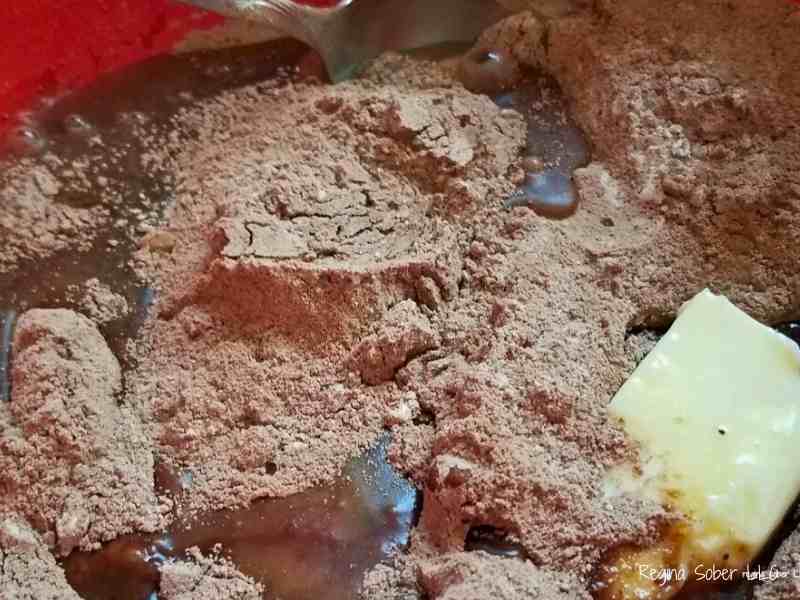 flour, cocoa powder, sugar, melted butter