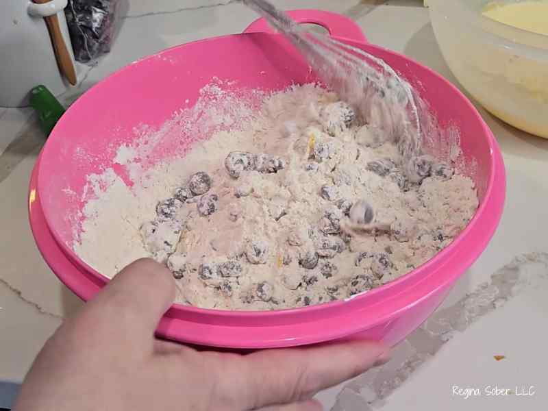 flour covered blueberries