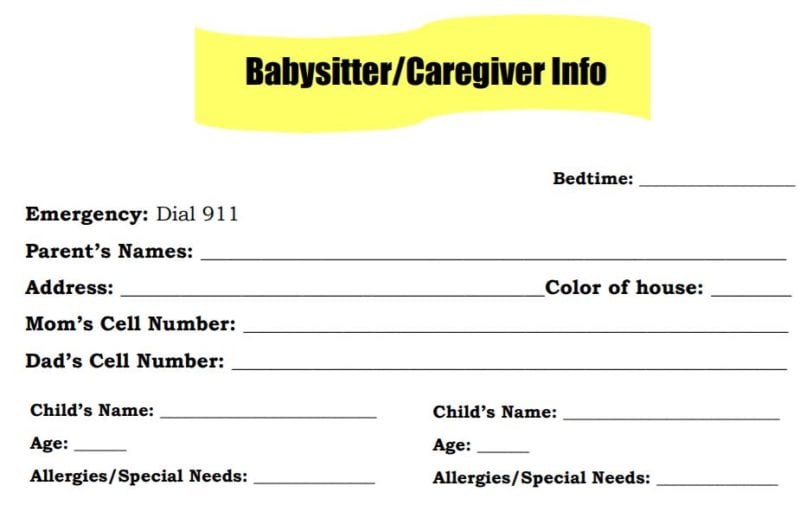 Babysitter Emergency Contact Template Free