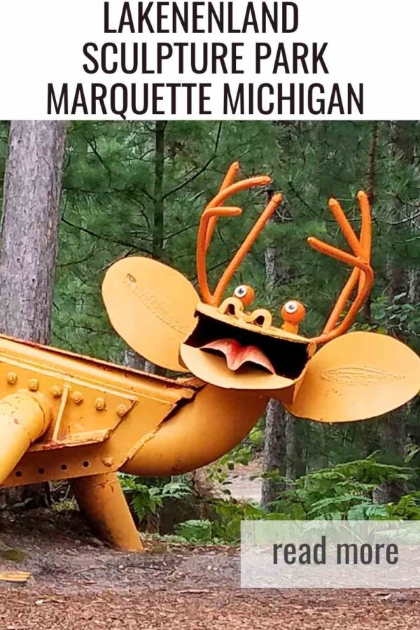 Explore Lakenenland Sculpture Park in Marquette Michigan. This free roadside attraction on M 28 features 80 plus metal sculptures, a drive through loop, and year round access. A fun and easy stop on your Upper Peninsula road trip.