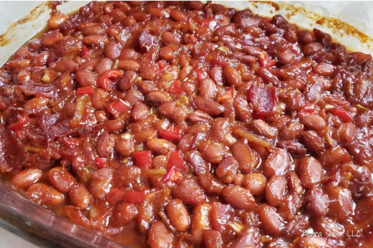 pan of bacon baked beans baked perfectly