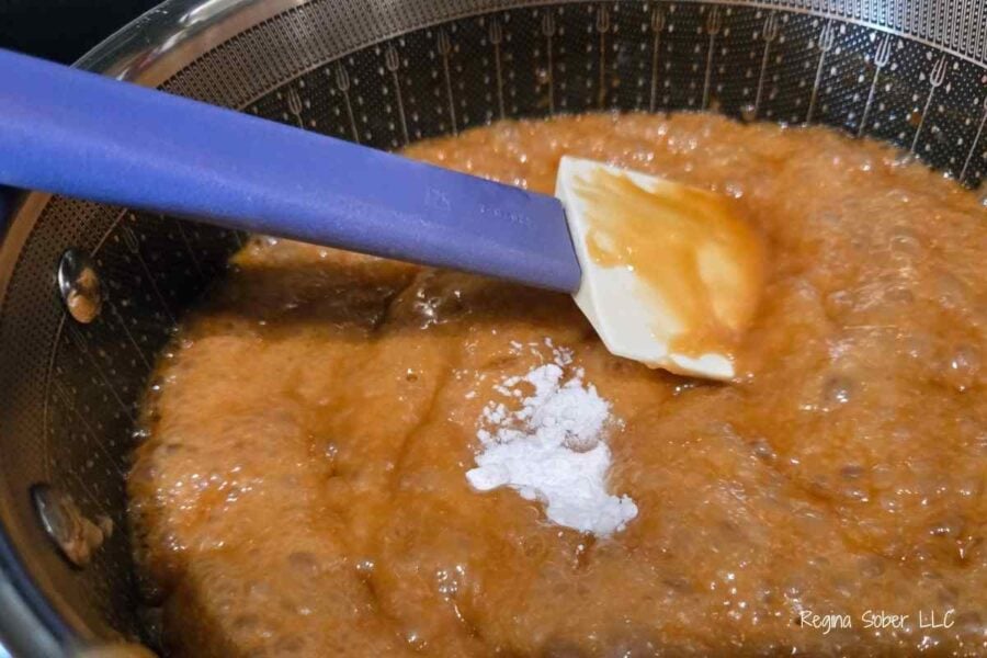 add baking soda, mix and let rise for 10 seconds