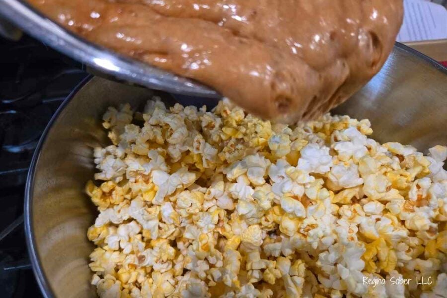 pour and mix into popcorn to evenly coat