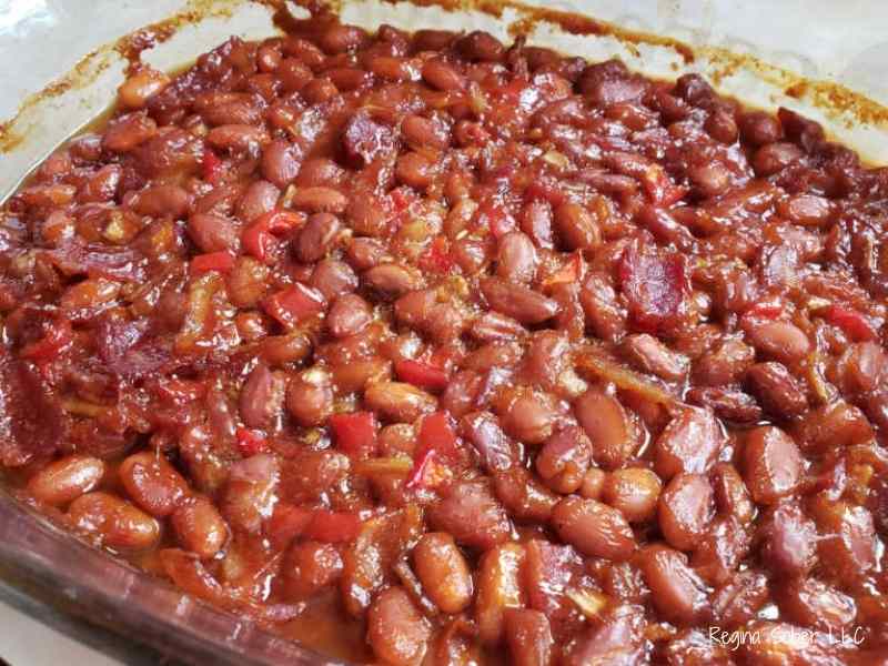 pan of bacon baked beans baked perfectly