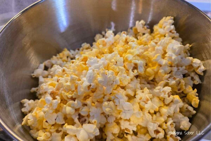 butter popcorn popped in a not plastic bowl