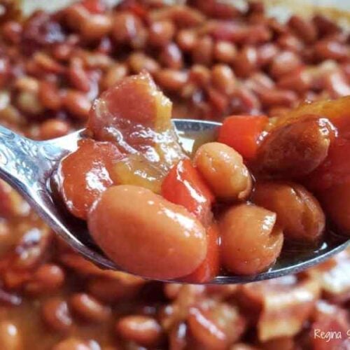 spoon full of bacon baked beans