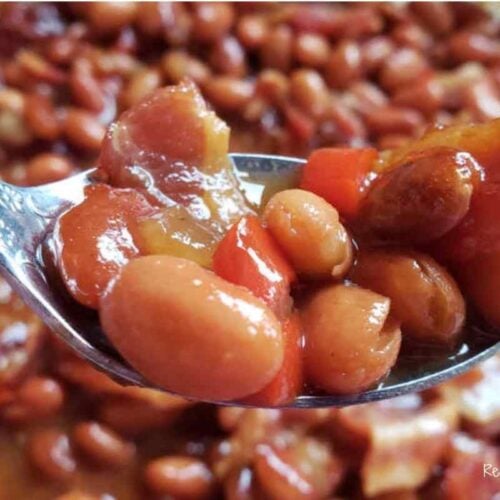 spoon full of bacon baked beans