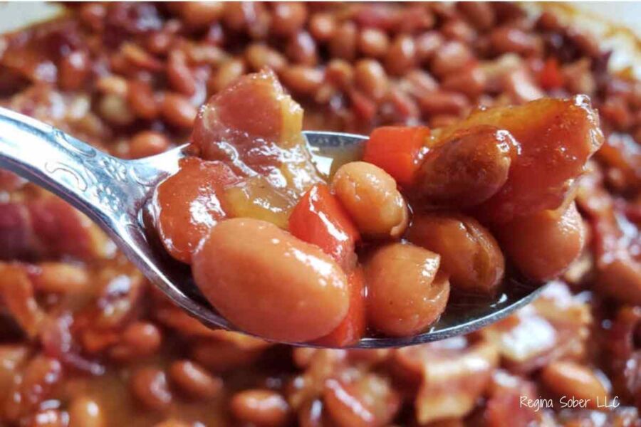 spoon full of bacon baked beans