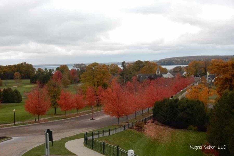 view from the porch of the Grand Hotel Mackinaw Island