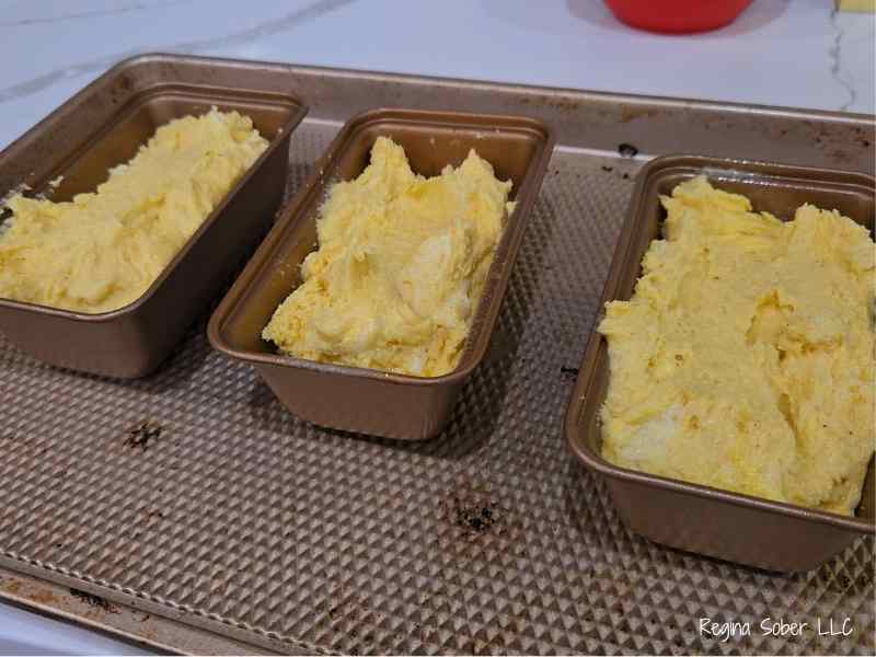mini loaves with divided pound cake batter for mini pound cakes