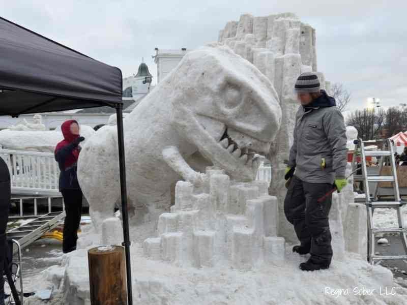 sculpture carved out of snow for winterfest in downtown Frankenmuth are a must see
