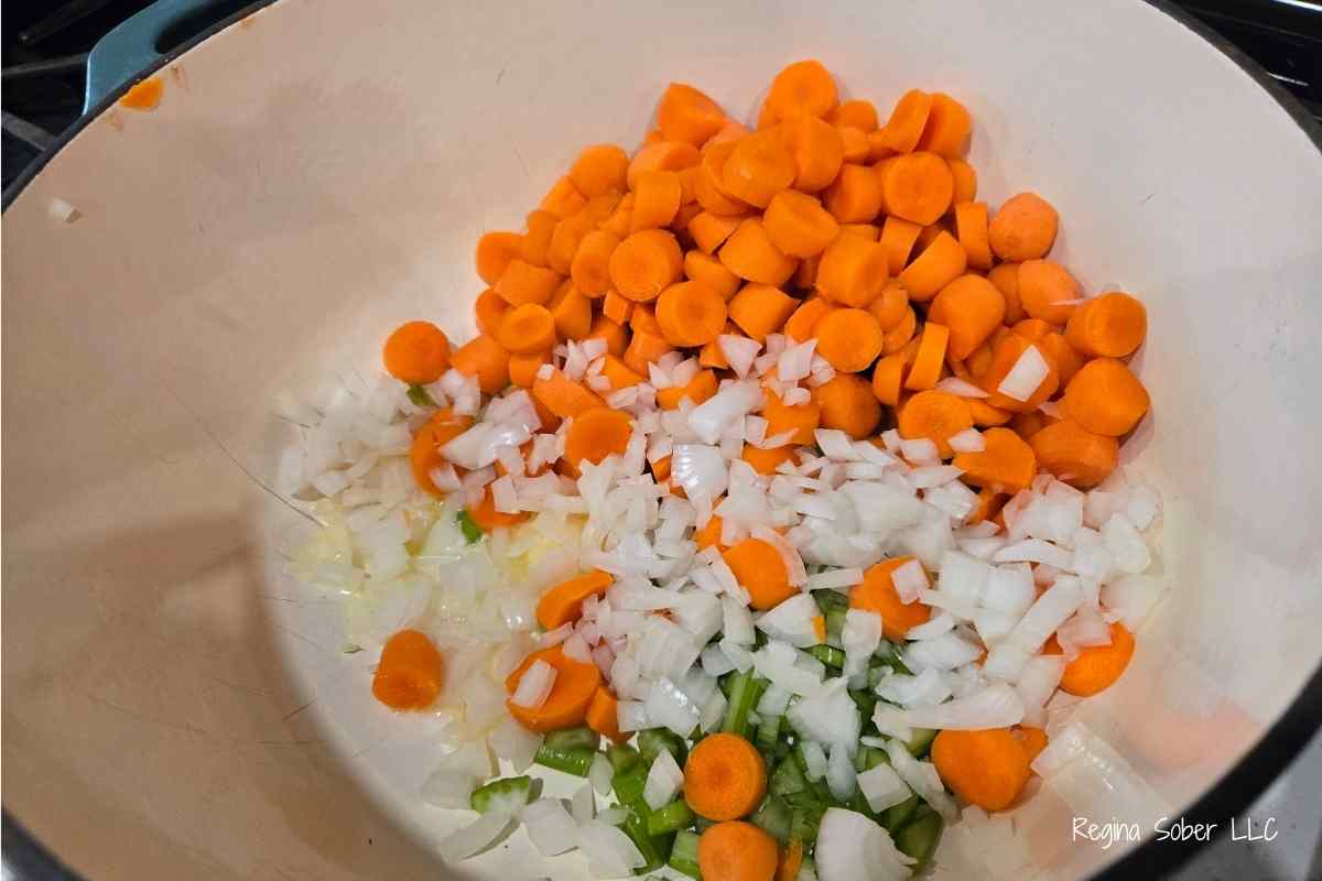 saute carrots, onions and celery with butter