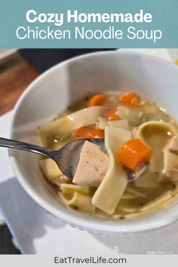 Warm, comforting and perfect for leftover chicken. This easy chicken noodle soup comes together with simple ingredients and makes a hearty bowl your family will love.