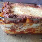 side view of baked lasagna