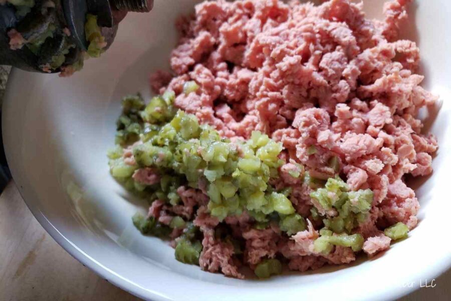 ground pickles, you could also use relish instead