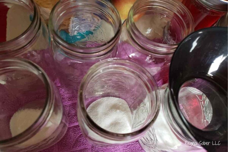 sterilized jars with sugar inside
