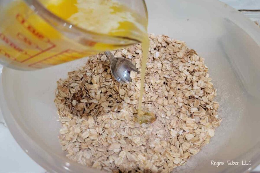 melted butter into oatmeal topping
