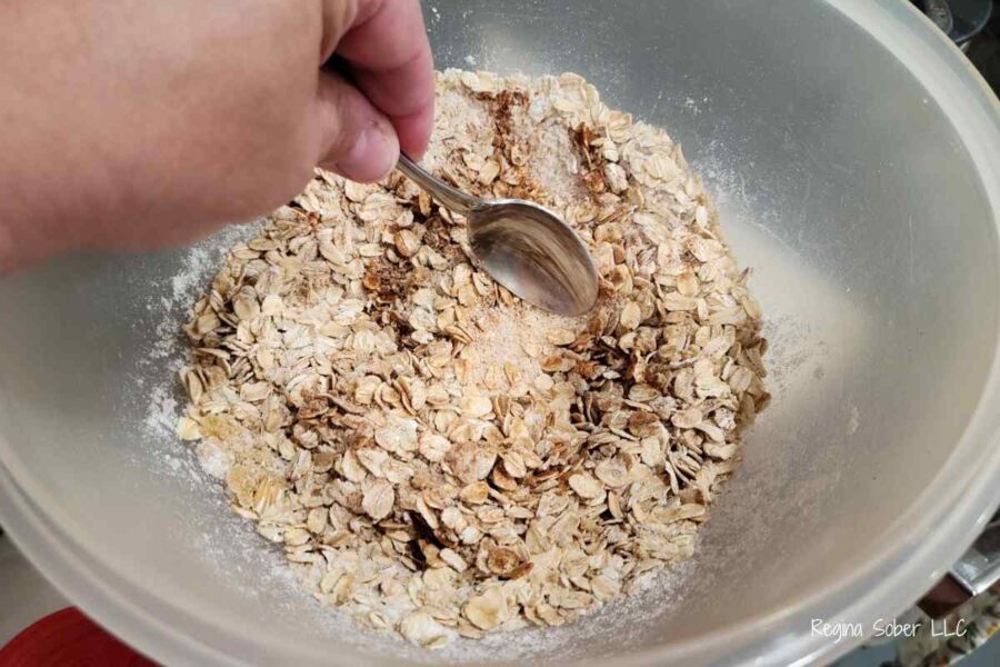 mixing oatmeal topping