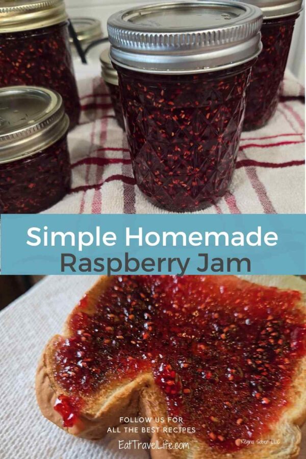 Learn how to make easy homemade raspberry jam with just 4 ingredients. This simple recipe is packed with fresh berry flavor and perfect for canning, enjoying on toast and for dessert.