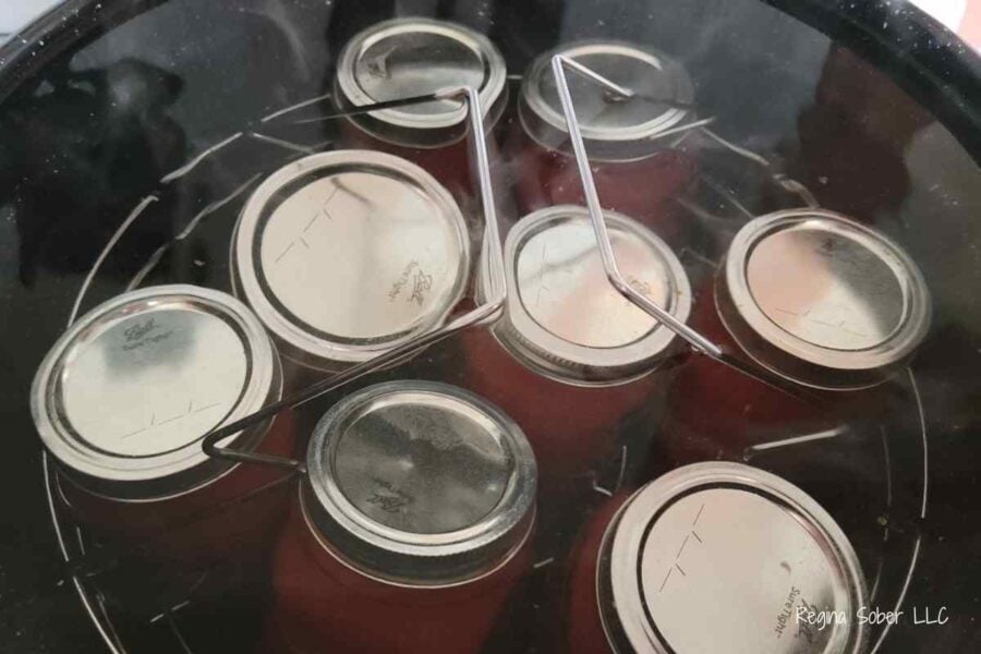 water bath canner with tomatoes and pint jars