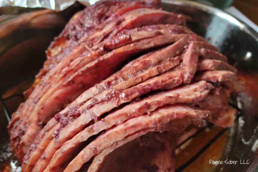 half baked ham with crushed cherry puree