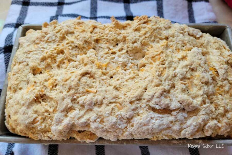 the loaf has all the cheddar through the bread after baking