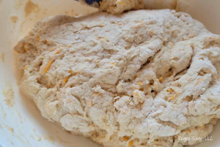 the bread dough comes together well and forms a ball