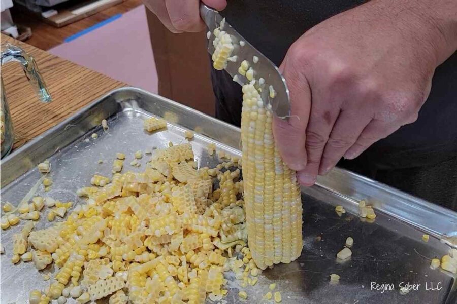 cutting corn from cob