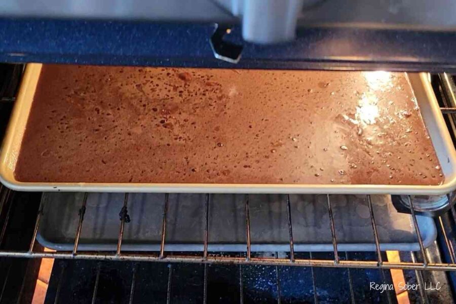 baking chocolate espresso cake recipe in oven