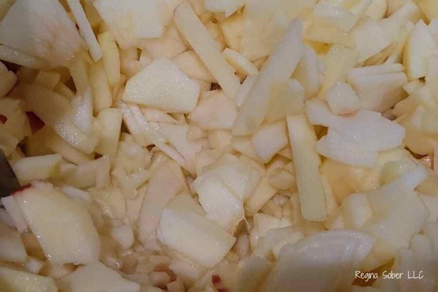 chopped apples in dutch oven
