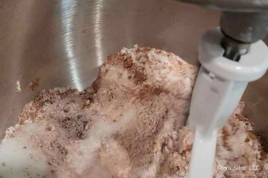 lour, baking powder, baking soda, cocoa powder and sugar