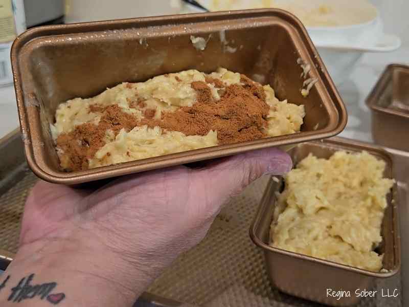 cinnamon ribbon added into banana bread gives a coffee cake taste